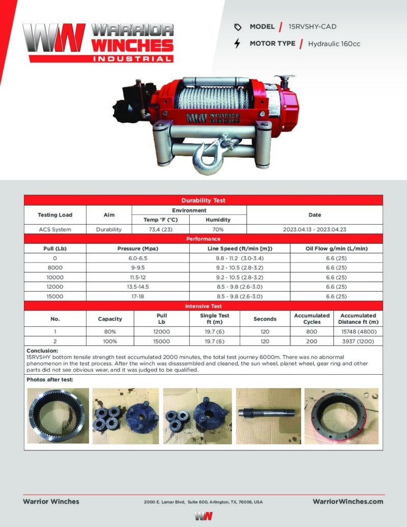 WARRIOR WINCHES RV15000 6.8t 油圧ウインチ
